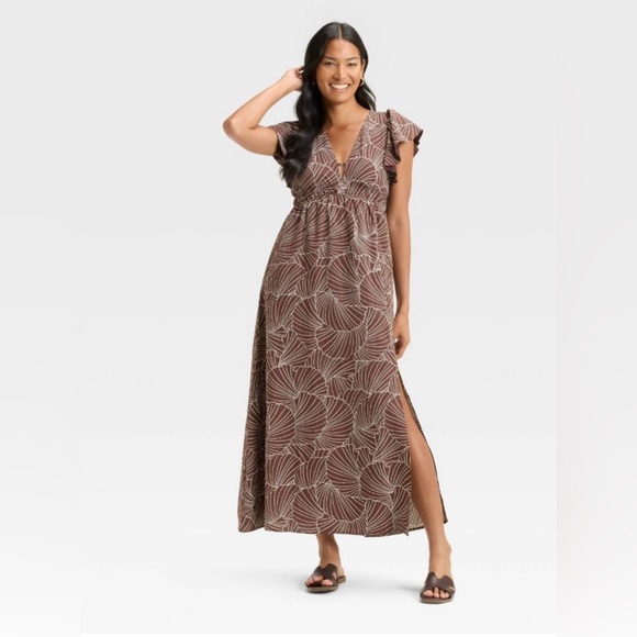 a new day Dresses & Skirts - Women’s Flutter Short Sleeve Maxi- A Line Dress- A New Day- Brown Shell Small